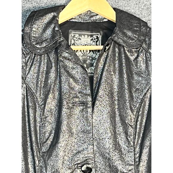 Guess Trench Coat Jacket Single Breasted Belted‎ Metallic Charcoal Gray Womens S - Picture 3 of 14